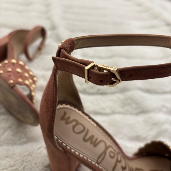 Sam Edelman Suede Leather Studded Open Toe Chunky Heels Size 8 - Picture 15 of 16